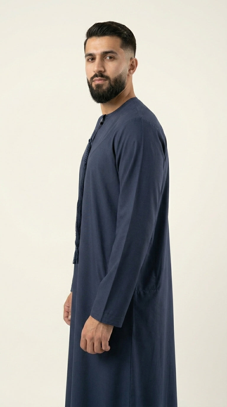 Navy Blue Emirati Thobe with Tassel  Emarati