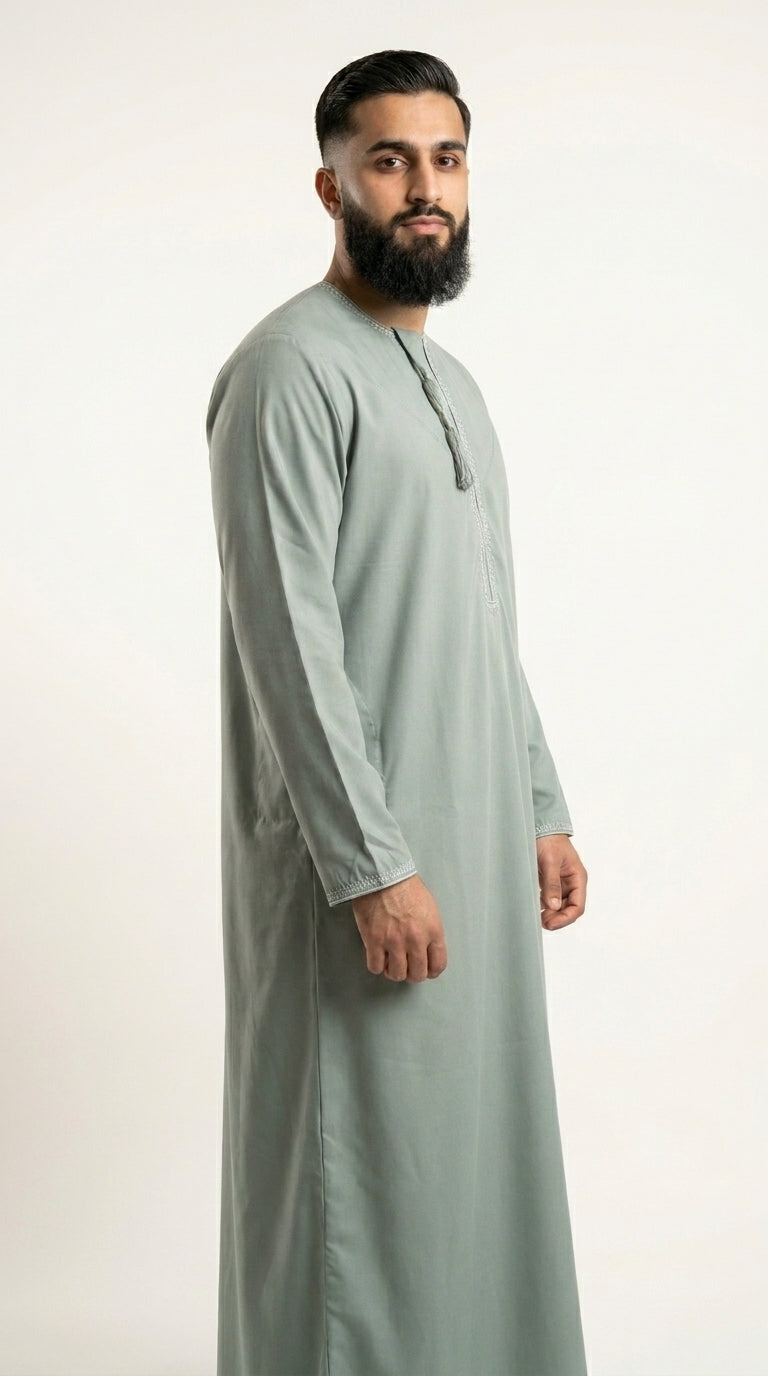 Olive Emirati Thobe with Tassel  Emarati