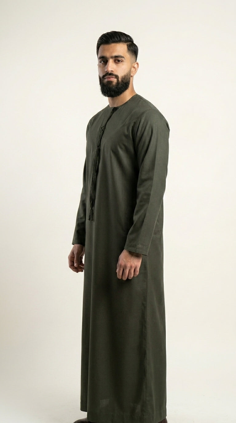 Olive Green Emirati Thobe with Tassel  Emarati