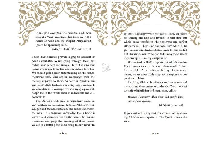 Islamic book exploring the 99 Names and Attributes of Allah with English translations
