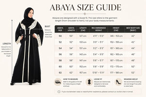 Full outfit view of the black Hafizah printed open abaya set highlighting its overall design
