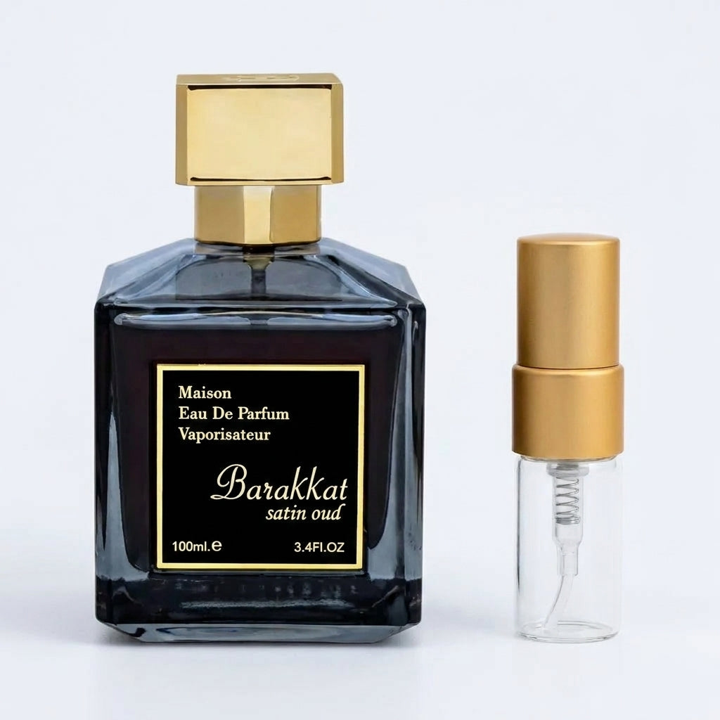Barakkat Satin Oud Perfume Sample 2ml Fragrance World  Emarati