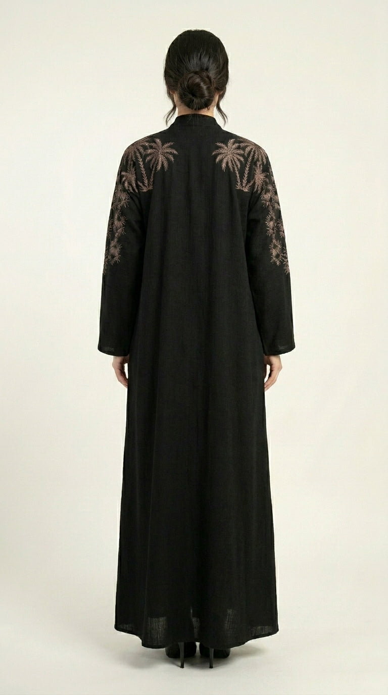Black Embroidery Work Zoom Open Abaya  Emarati