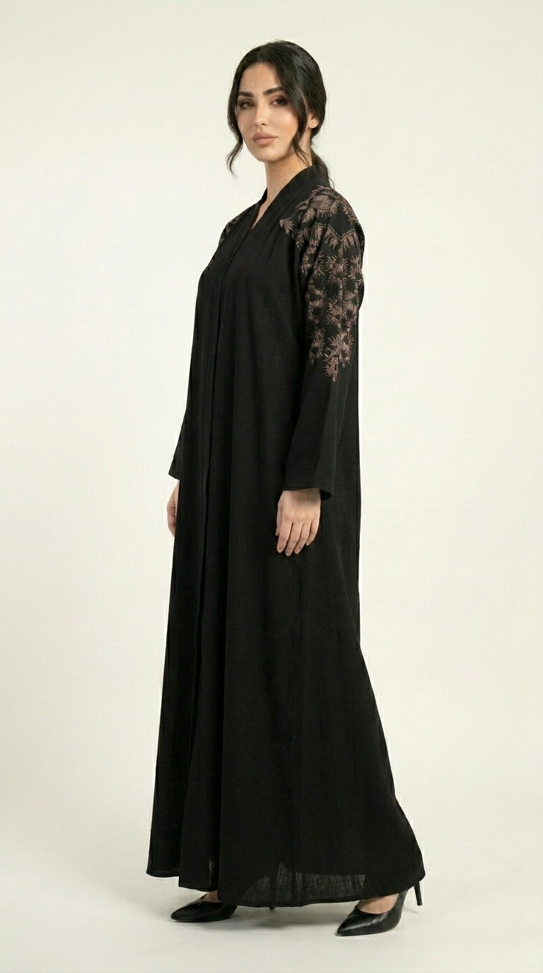 Black Embroidery Work Zoom Open Abaya  Emarati
