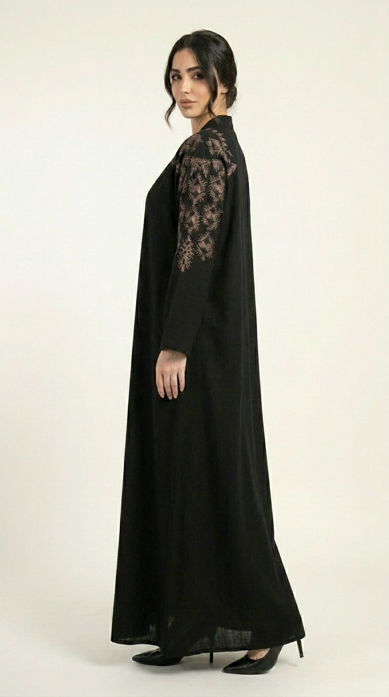 Black Embroidery Work Zoom Open Abaya  Emarati