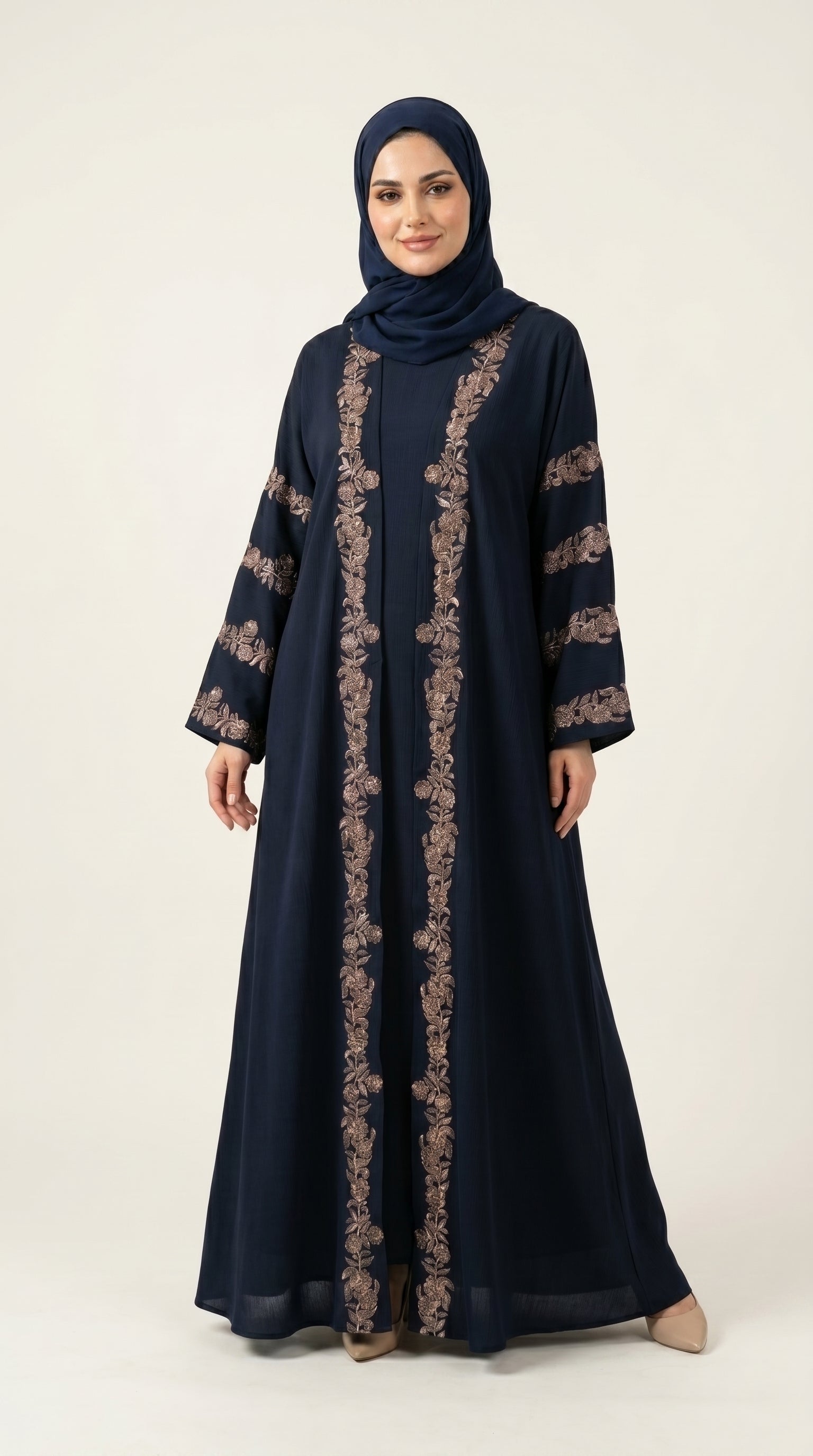 Blue Luxury Embroidery Work with Stone 3-piece Set  Emarati