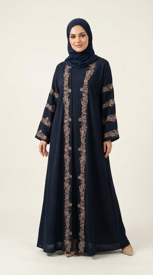 Blue Luxury Embroidery Work with Stone 3-piece Set  Emarati
