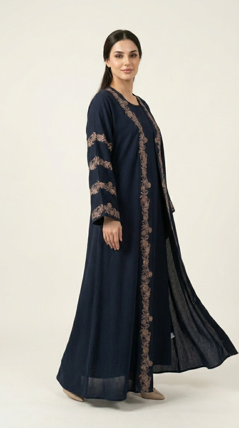 Blue Luxury Embroidery Work with Stone 3-piece Set  Emarati