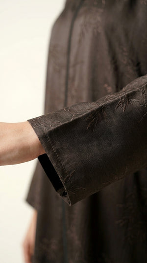 Brown Maryam Bamboo Leaf Work Open Abaya with Zip  Emarati