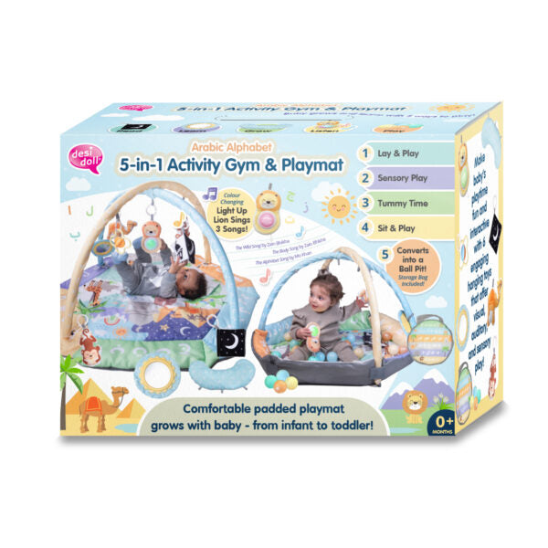 Desi Doll Arabic Alphabet 5-in-1 Activity Gym & Playmat for Babies  Emarati
