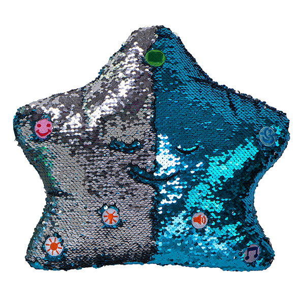 Desi Doll Flippable Sequin My Dua Pillow – Blue & Silver Islamic Kids Pillow  Emarati