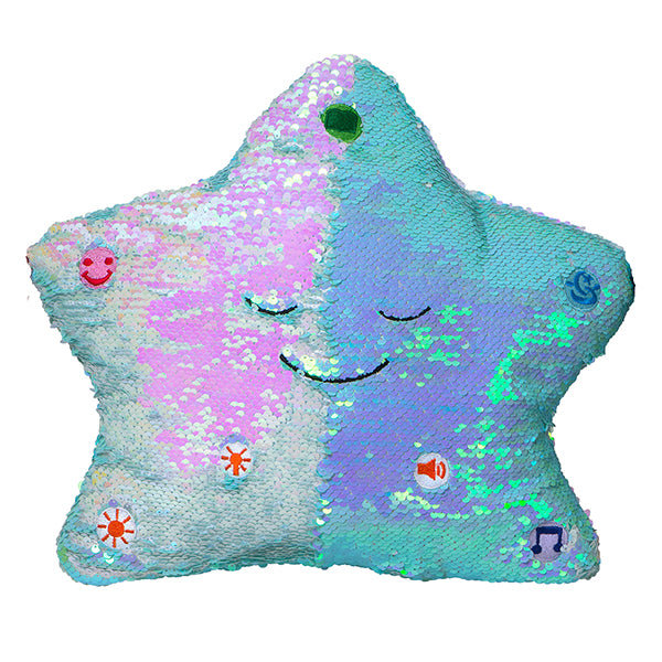 Desi Doll Flippable Sequin My Dua Pillow – Light Blue & Pearl Islamic Kids Pillow  Emarati