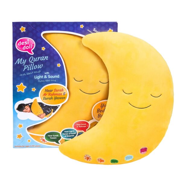 Desi Doll My Quran Pillow (Moon Shape) – Islamic Kids Learning Pillow with Light & Sound  Emarati