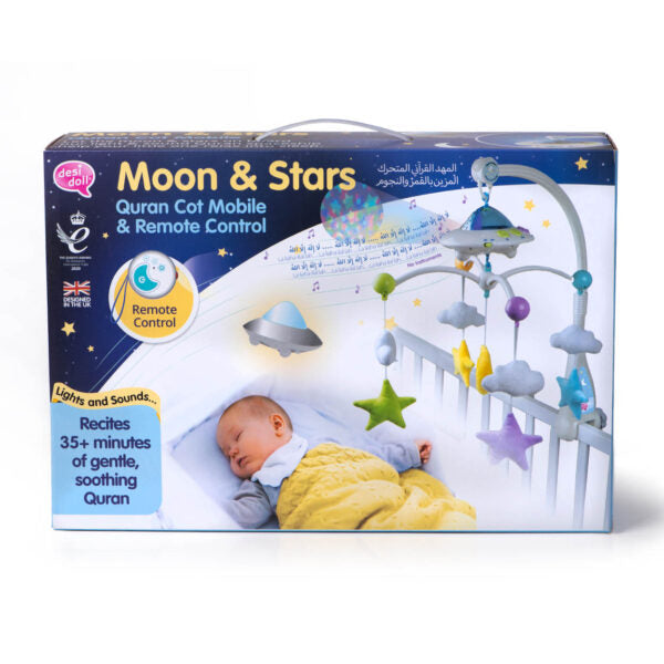 Desi Doll Quran Cot Mobile – Moon & Stars Baby Mobile with Light Projection  Emarati