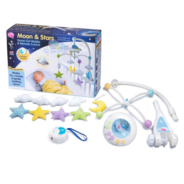 Desi Doll Quran Cot Mobile – Moon & Stars Baby Mobile with Light Projection  Emarati