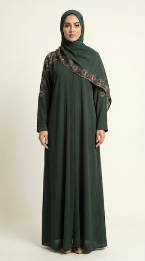 Green Embroidery Work Zoom Open Abaya  Emarati