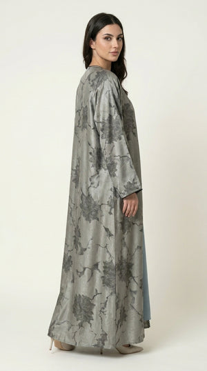 Green Leaf Print 3-Pieces Set Open Abaya  Emarati