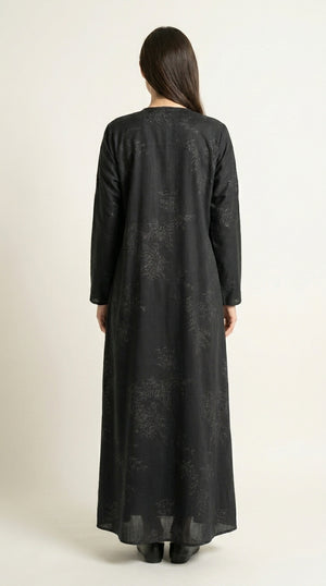 Grey Maryam Bamboo Leaf Work Open Abaya with Zip  Emarati