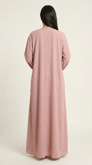 Pink Open Abaya with Dainty Floral Embroidery  Emarati