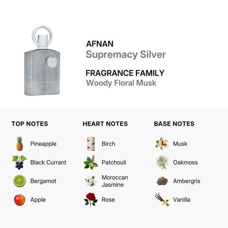 Supremacy Silver Pour Homme Eau de Parfum 100ml Afnan  Emarati