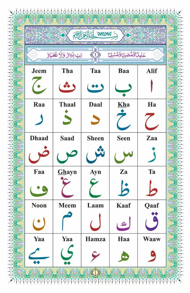 Ahsanul Qawaid book teaching Harakat Madd Ikhfa and Ghunnah with colour coding