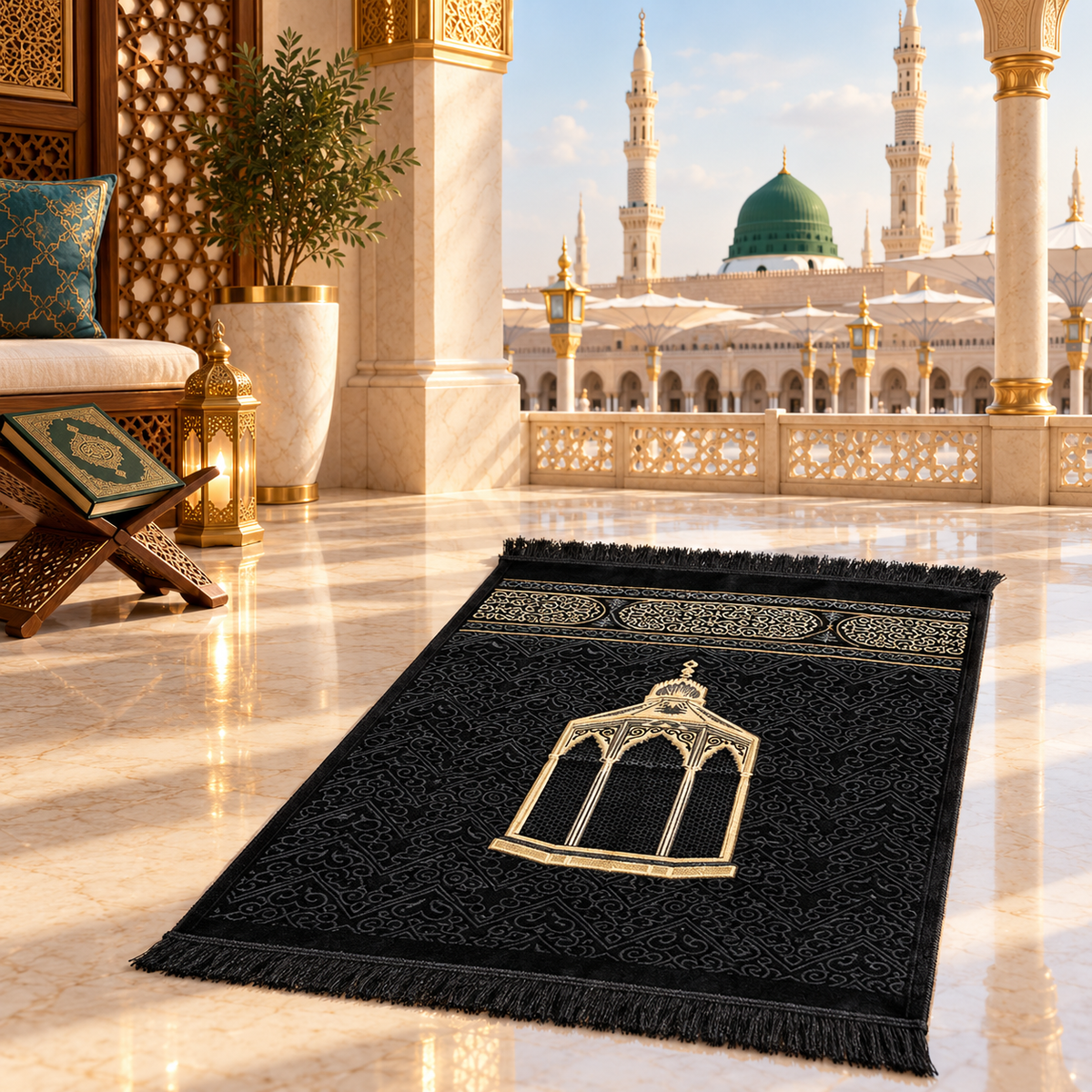 Maqam-e-Ibrahim Jaynamaz Salah Prayer Rug Gold  Emarati