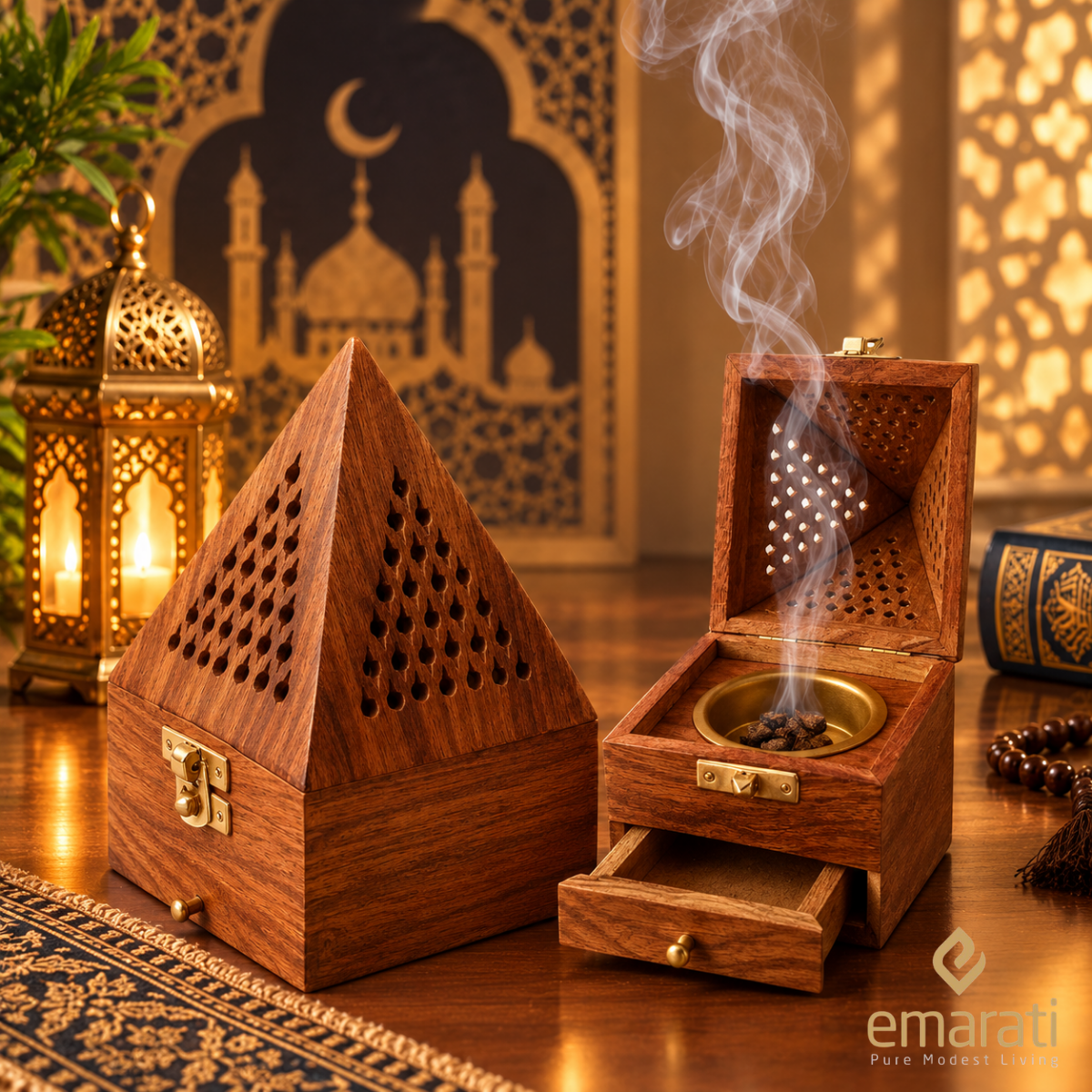 Pyramid Wooden Bakhoor Burner Handcrafted Incense Burner-Large  Emarati
