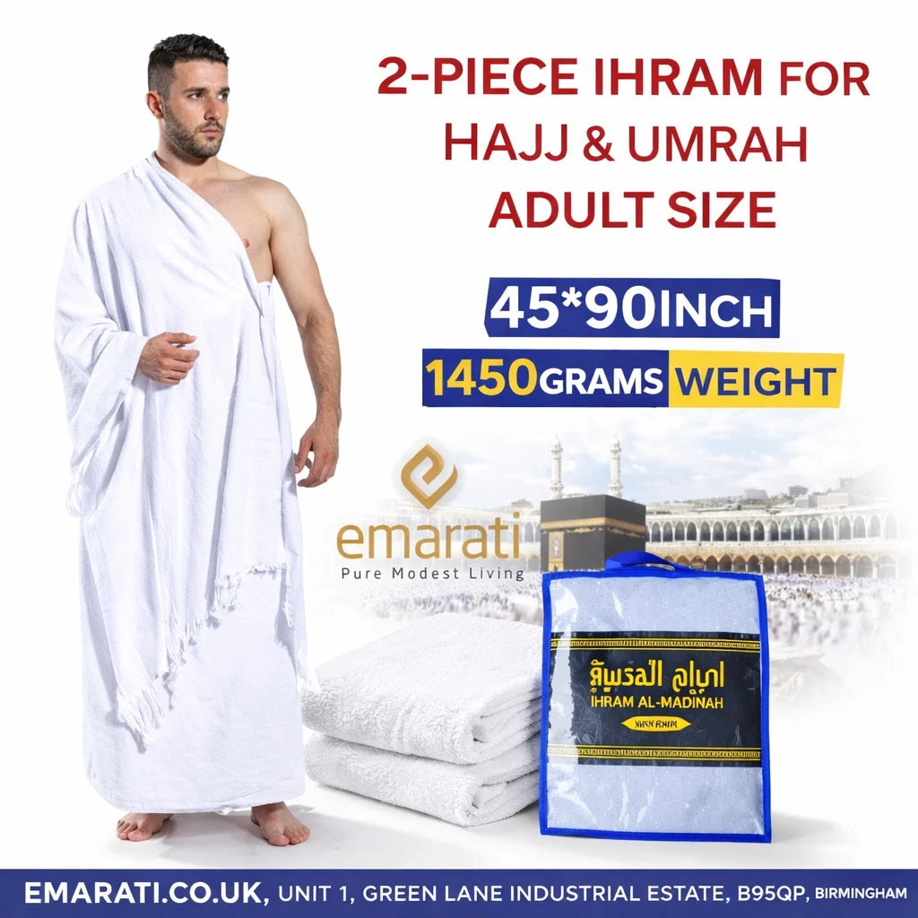 Men's Ihram 2-Piece Set – Large Cotton Towel for Hajj &amp; Umrah (45 x 90 inches)  Emarati