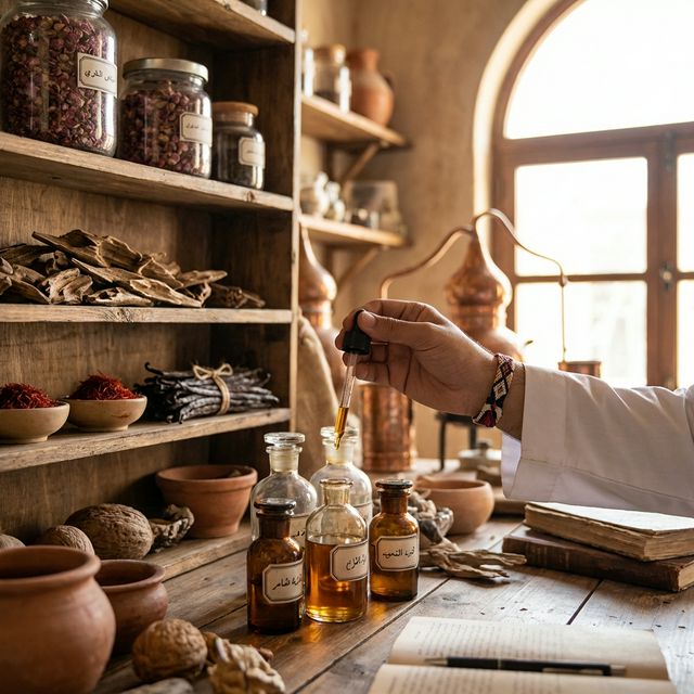Curated Arabian perfume display